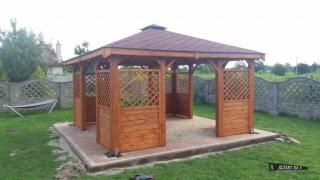 HOLZGARTENLAUBE HOLZHAUS MIT IMPRÄGNIERUNG GARTENHÄUSCHEN 4-ECK PERGOLEN 4x4m